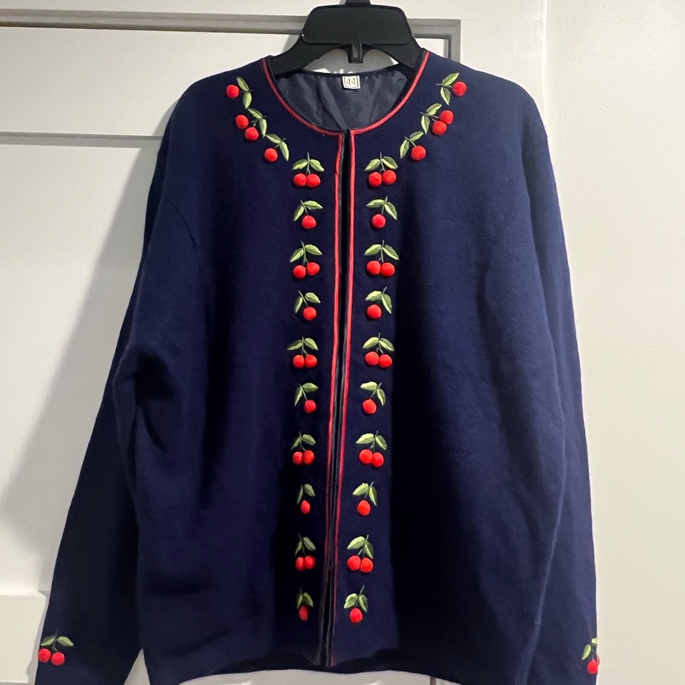 Cherry Cheeries 3D Vintage Navy Cardigan